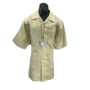 Daniel Ellissa Men's Khaki Linen Shirt Short Sleeves Chest Pocket Vented Size M